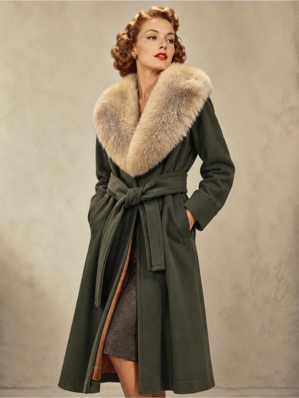 XXS Vintage Handmade Faux Fur Collared Boho Maxi Coat Jacket